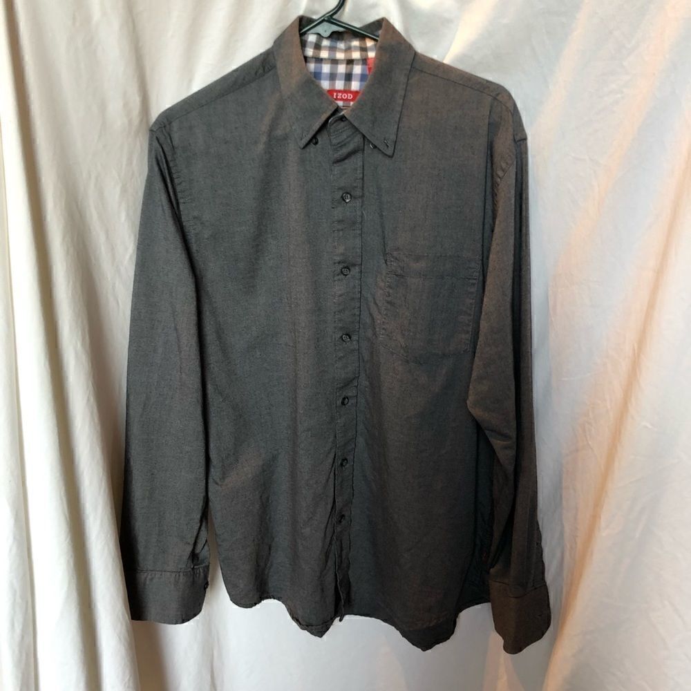 Izod Button Down Shirt Gray Medium